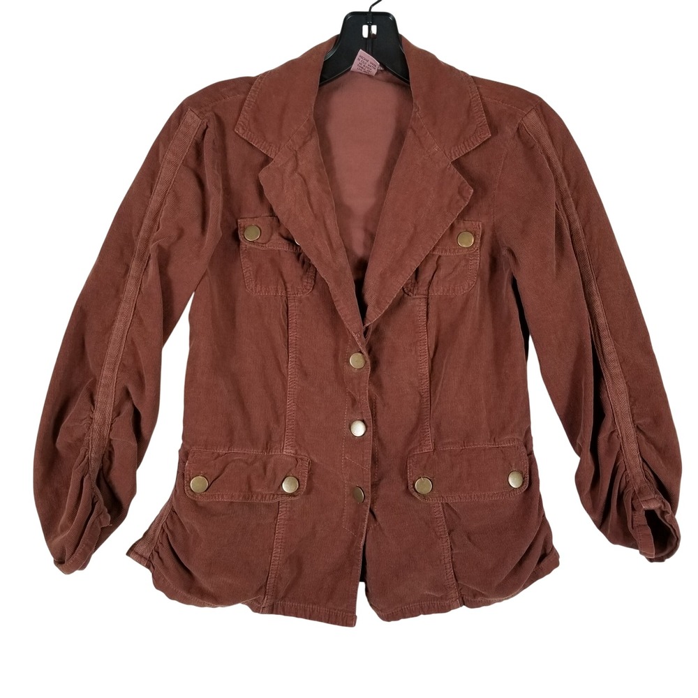 Wearables Corduroy Utility Jacket Womens Small Brown Ruched Sleeve Button 13711W
